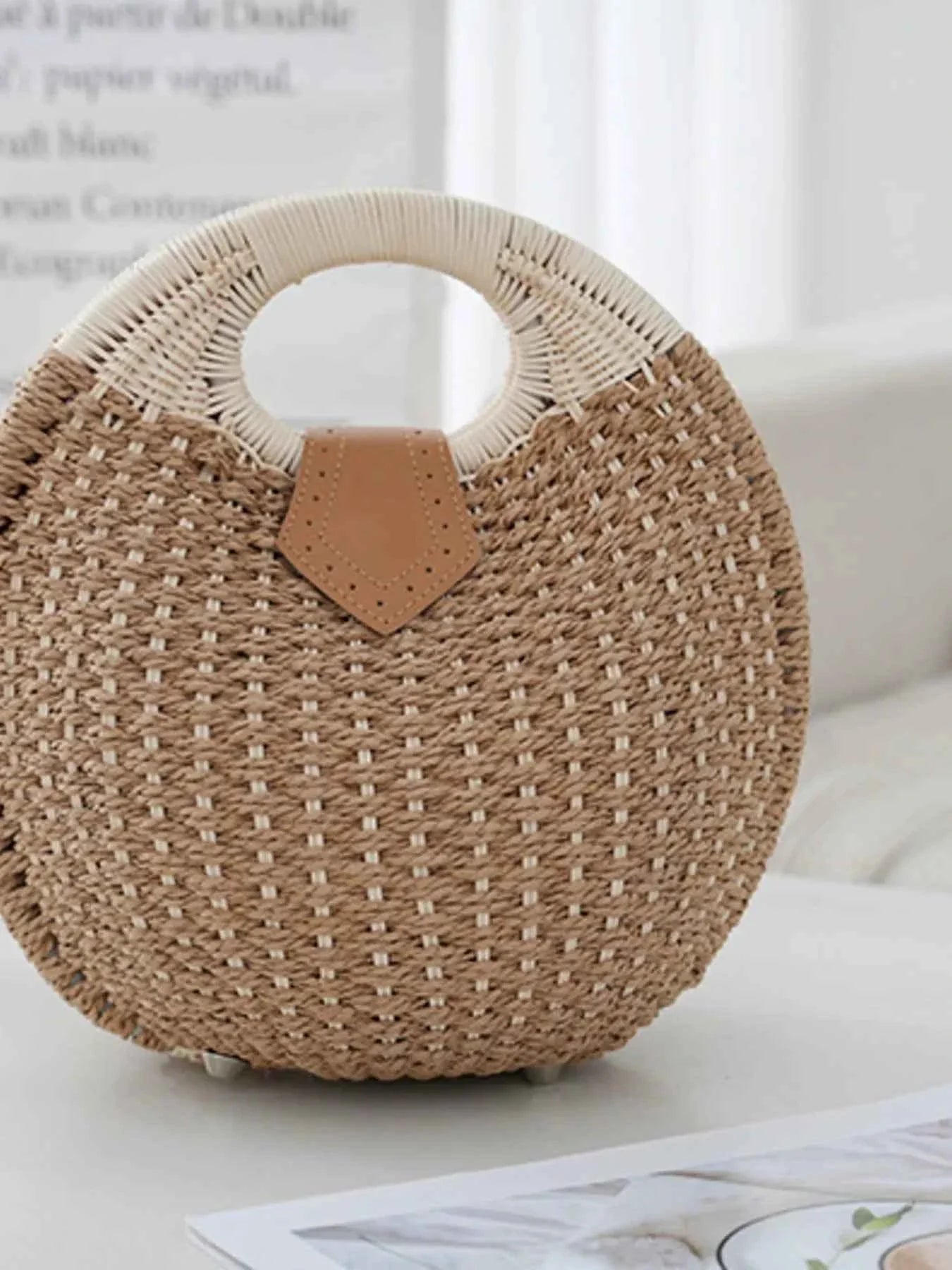 Straw Braided Round Handbag Dark Khaki One Size a1a2f6482cb94f819b796857cd7db1d1-Max-Origin