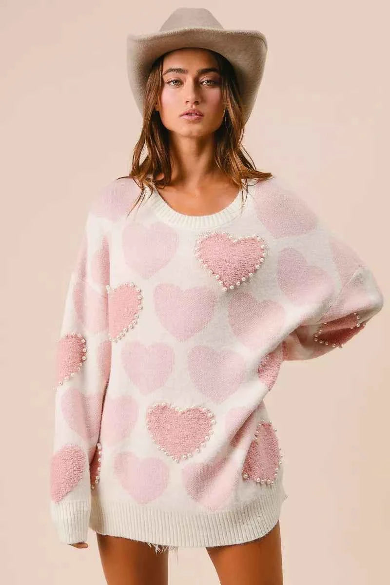 BiBi Heart Pattern Sweater with Pearl Detail LT PINK a1a400aacb5b4cc5a42bf826799e6472-Max-Origin