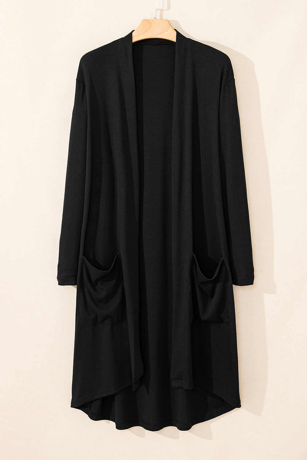 Black Solid Color Open Front Cardigan with Pocket a1a74c5c843e16c1