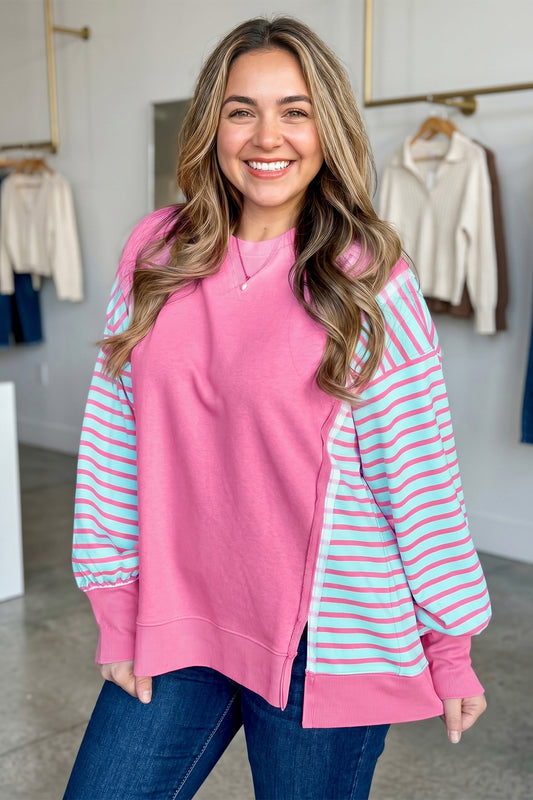 Purple Orchid Striped Colorblock Long Sleeve Tunic Plus Size Sweatshirt a1af280959e67b21