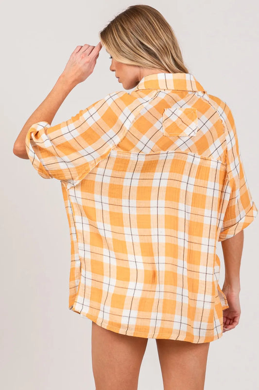 SAGE + FIG Plaid Button Up Side Slit Shirt a1bf8bd7-79ed-41af-9b22-c24751a14759-Max