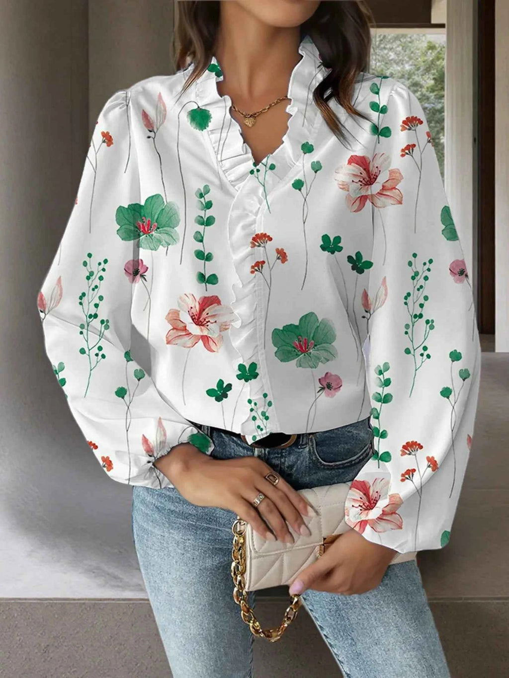 Ruffled Balloon Sleeve Blouse a1c1af7b844341919914e8dc91db8d48-Max-Origin