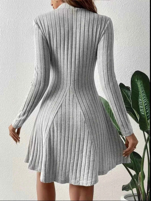 Ribbed Knit Mock Neck Long Sleeve Mini Dress