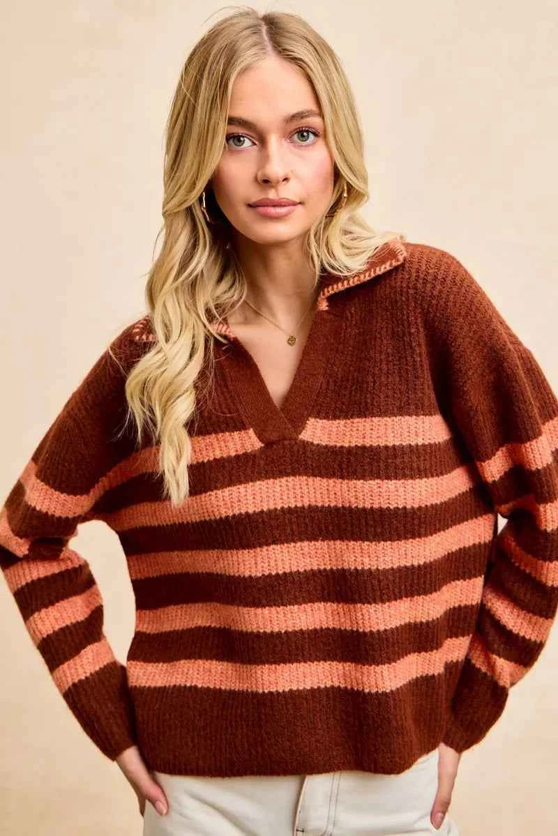 BiBi Striped Sweater Top with Collar Stitched Details a1c269f0b8c64174adfe86b5c97aa222-Max-Origin