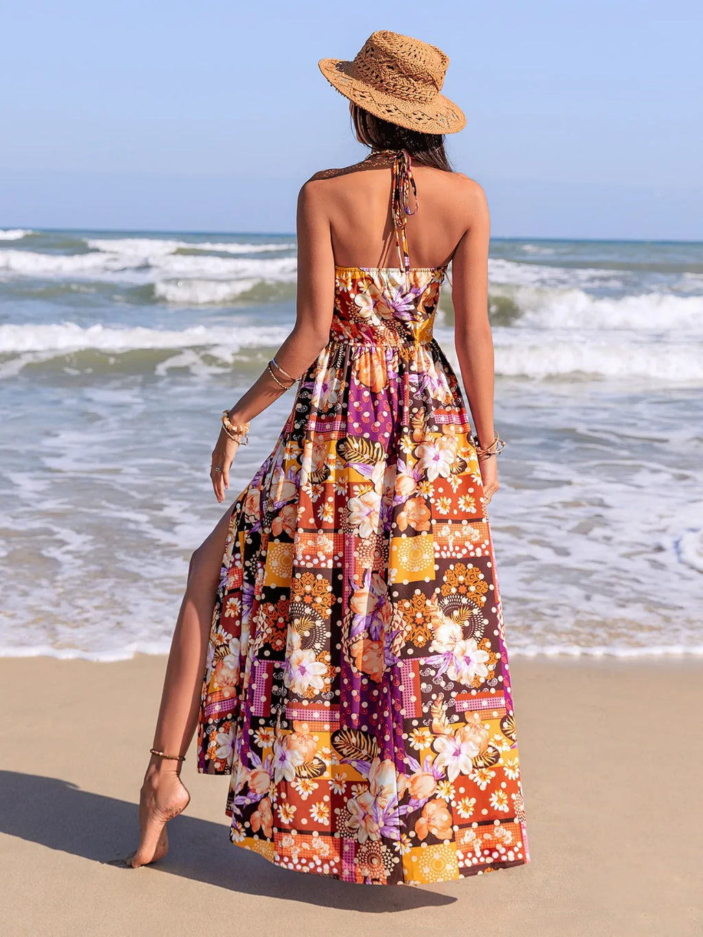 Slit Printed Halter Neck Cami Dress a1c4f821-dfa3-43ba-a29a-9939c1528d7b-Max-Origin