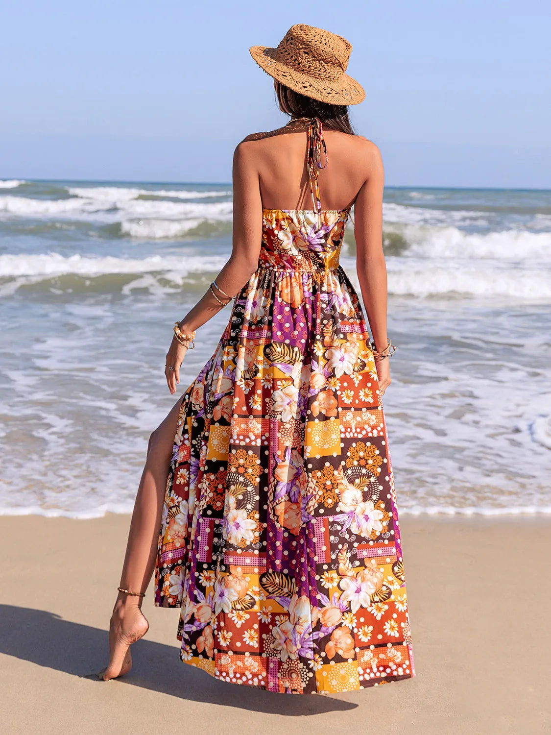 Slit Printed Halter Neck Cami Dress a1c4f821-dfa3-43ba-a29a-9939c1528d7b-Max-Origin