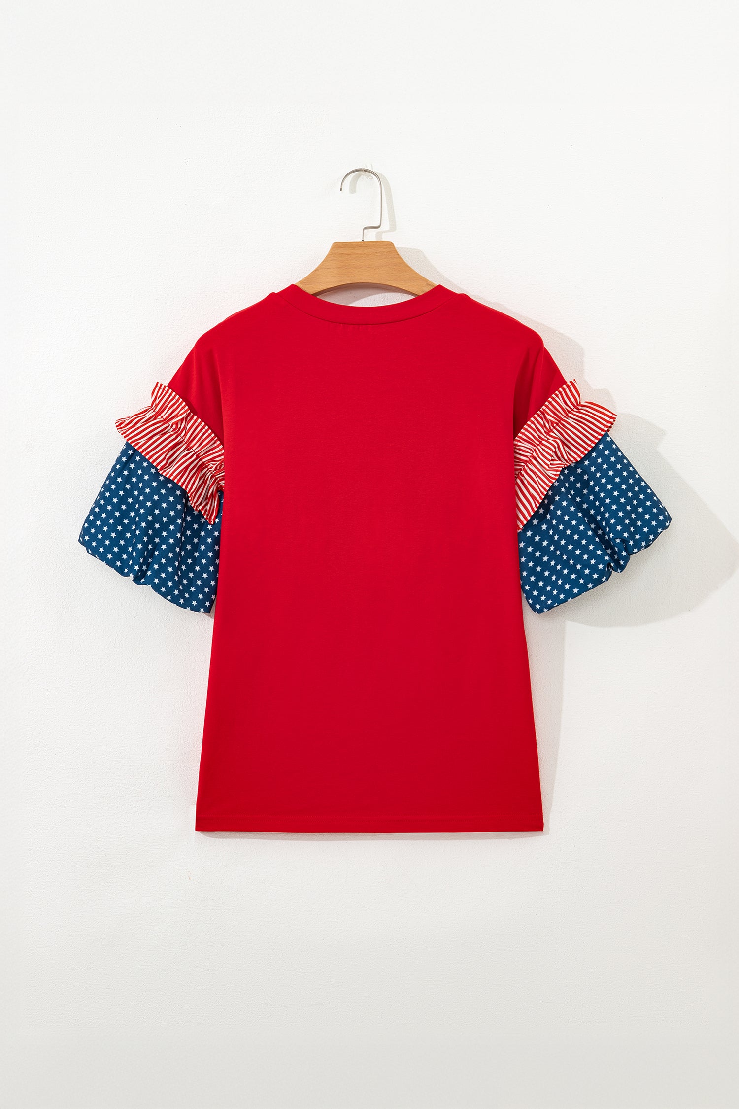 Fiery Red Stars Stripes Short Puff Sleeve Top a1c7f7448629c734