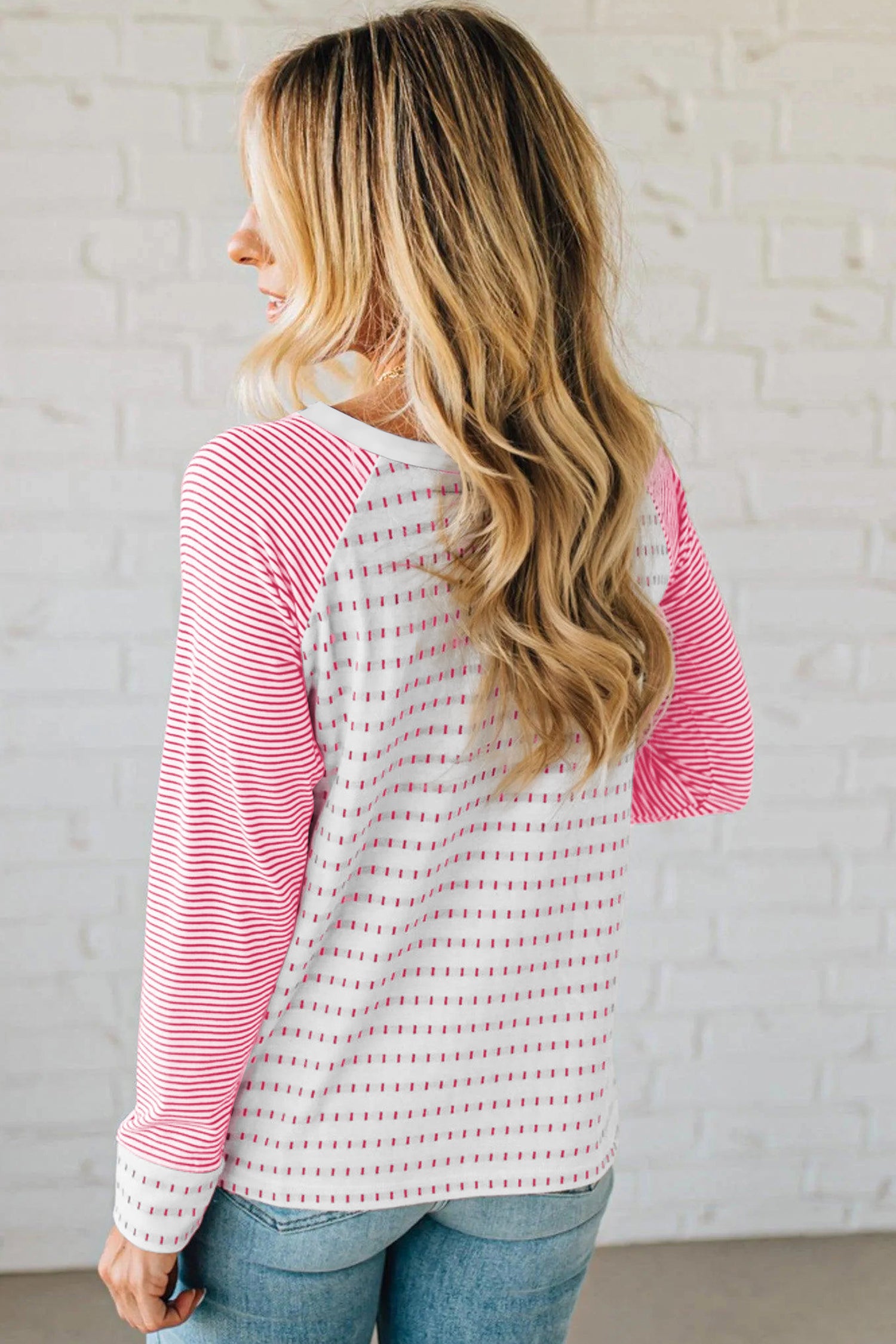 Rose Stripe Raglan Patchwork Long Sleeve Tee a1cb67d4bf6751fd