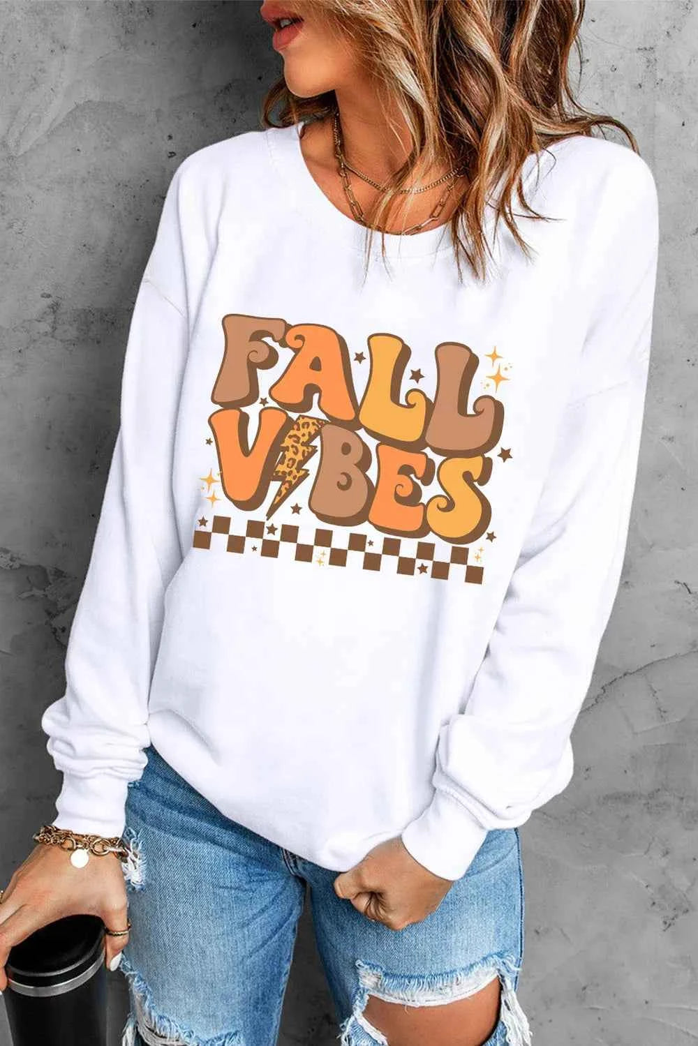 Letter Graphic Round Neck Long Sleeve Sweatshirt a1ce1113-88ec-4ceb-b318-e412ad8a6bb5-Max
