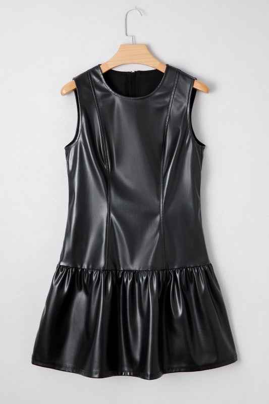Faux Leather Ruffle Hem Sleeveless Mini Dress Black a1d42155-d4c3-403b-9d90-2efa0992b465_24e32fd4-f092-49e3-bfb1-8bba0730b6cb