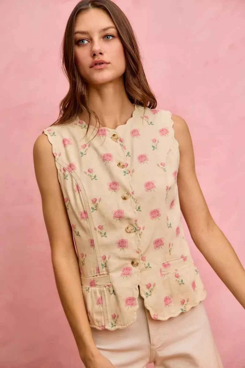 SO ME Floral Rose Cotton Twill Scallop Button Vest Top a1d7520e88a3448c891b4b6b09d0701f-Max-Origin