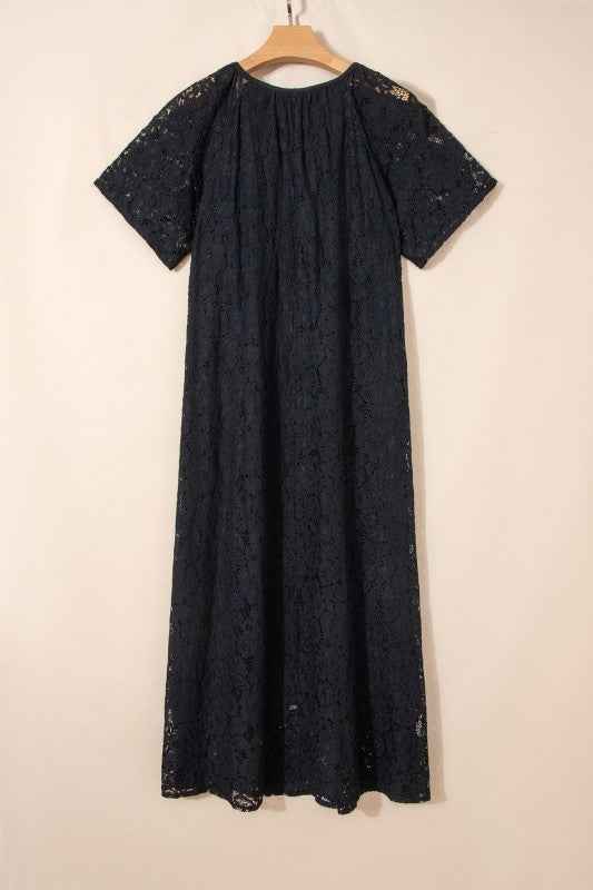 Lace Overlay Tassel Tie Short Sleeve Maxi Dress a1db46ab-1332-491a-9b87-e58d41005c57