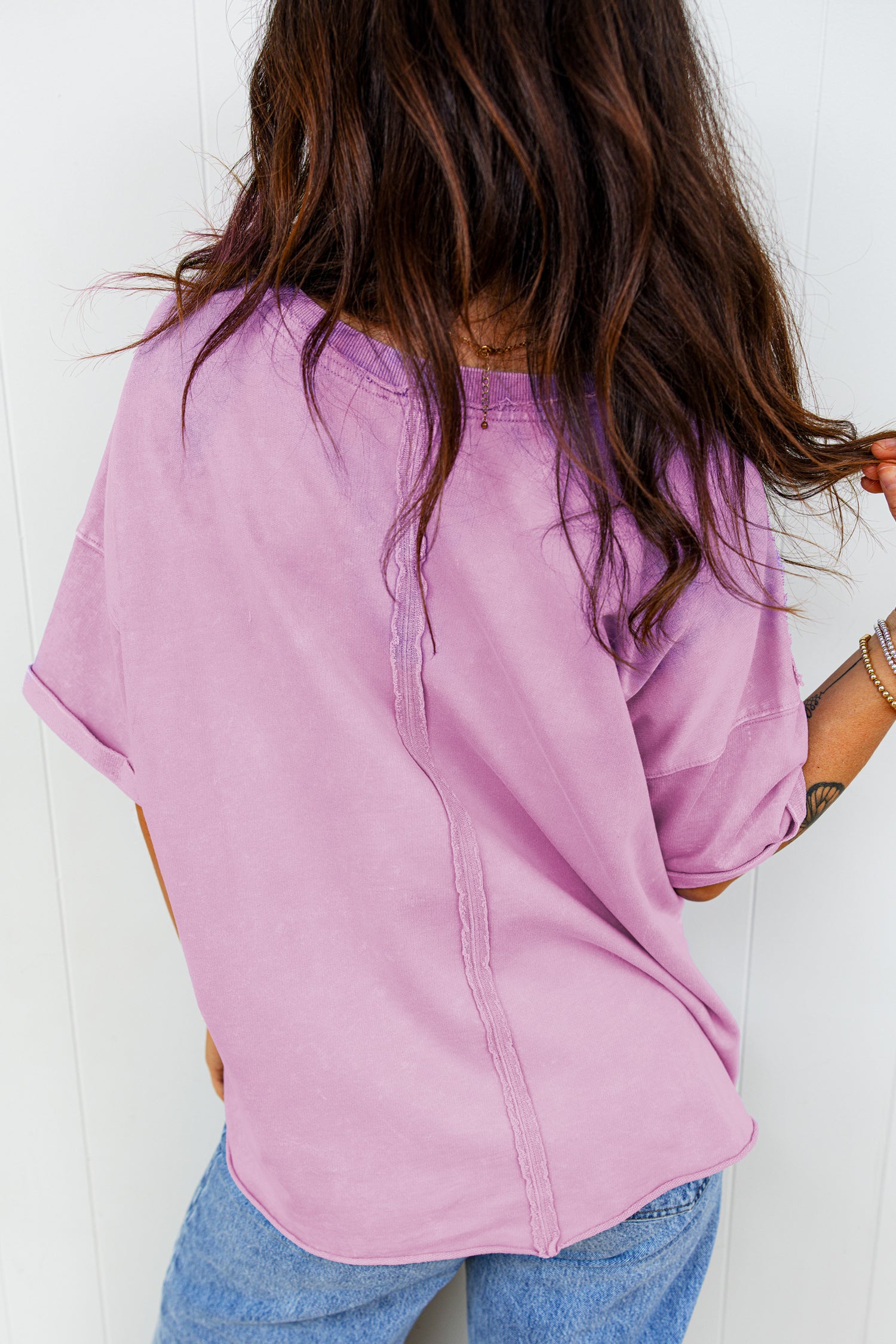 Lavendula Mineral Wash Drop Shoulder Raw Edge Loose Tee a1dde4b0deb3d2b4