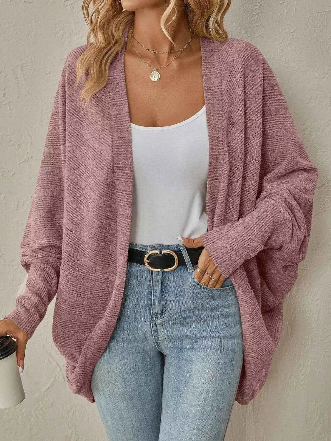 Casual Knit Open Front Cardigan Dusty Pink a1e1c434-7f0e-486f-a80c-9e427ba99887-Max-Origin
