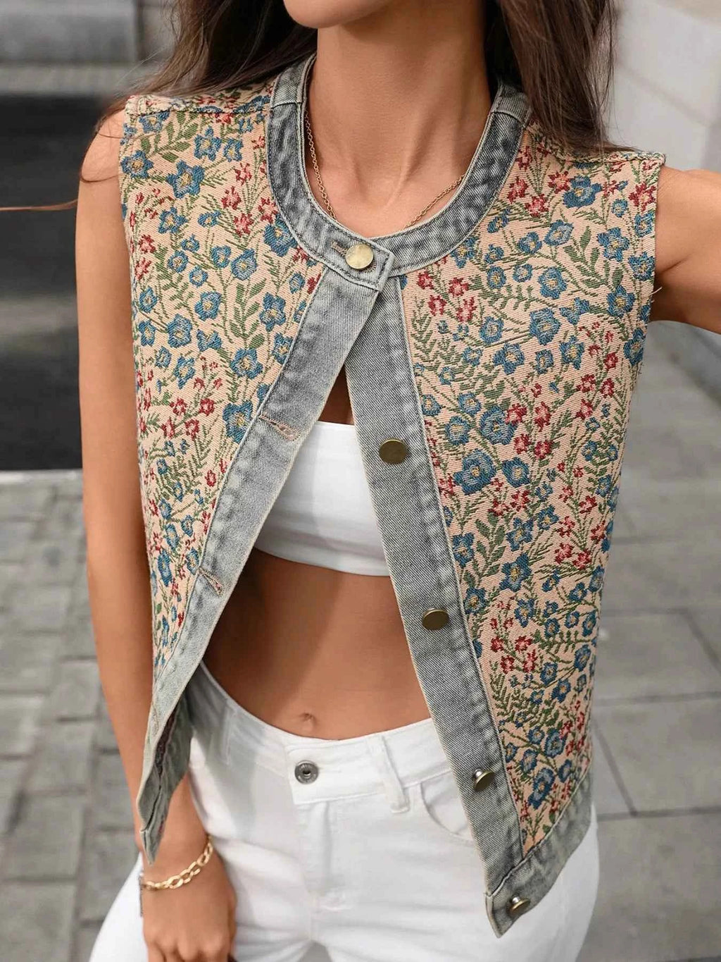 Floral Embroidered Denim Vest Top Floral a1e247c7-db38-4929-9166-ec401bb50ff7-Max-Origin