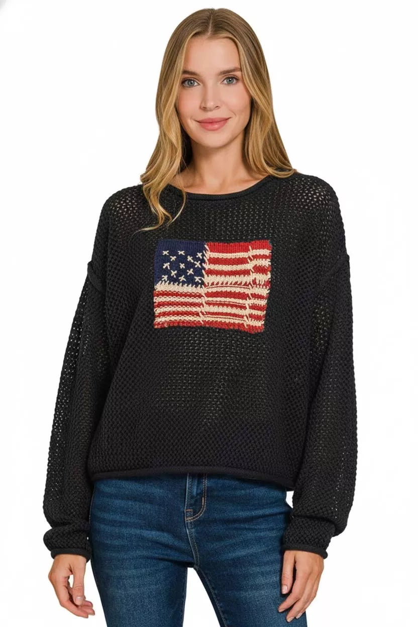 Zenana Zenana American Flag Crew Neck Sweater a1e56560-5f55-4bc1-bea3-3b34462039a7-Max-Origin