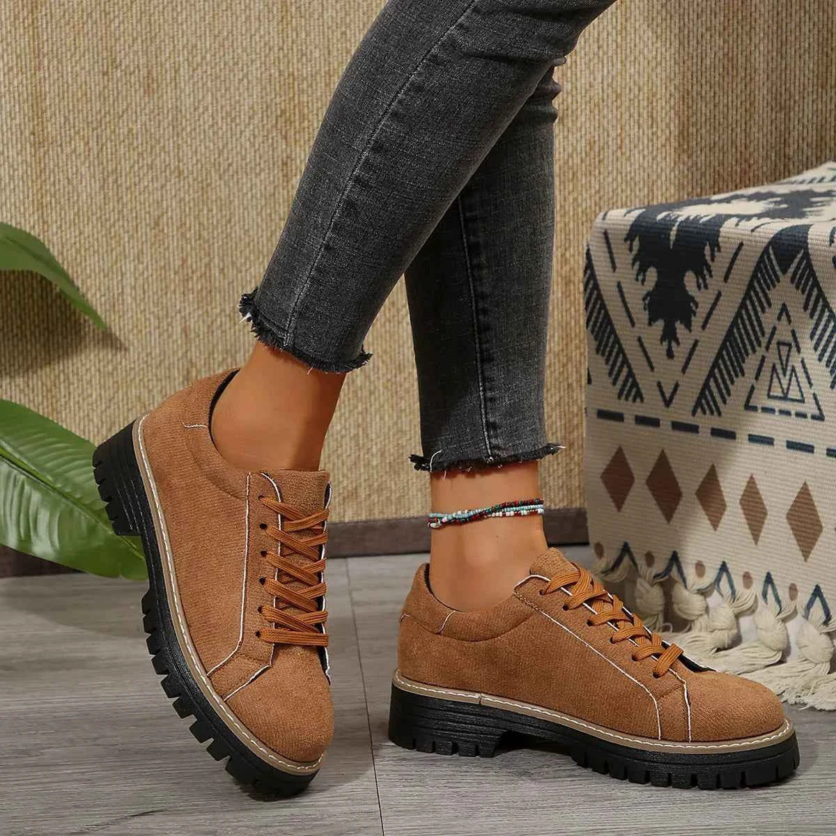 Lace Up Round Toe Platform Sneakers Brown a1ee1a5c3e4d4207a564f57636442274-Max-Origin