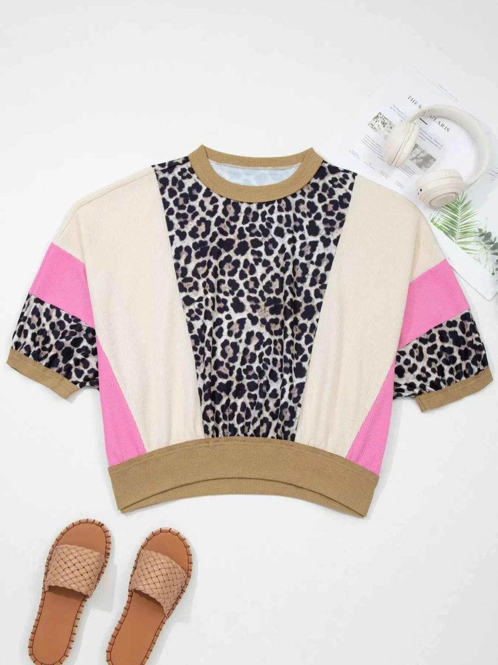 Leopard Print Color Block Round Neck Top a1f53568-9c1b-46a3-8a17-1da0dd6da8d7-Max-Origin