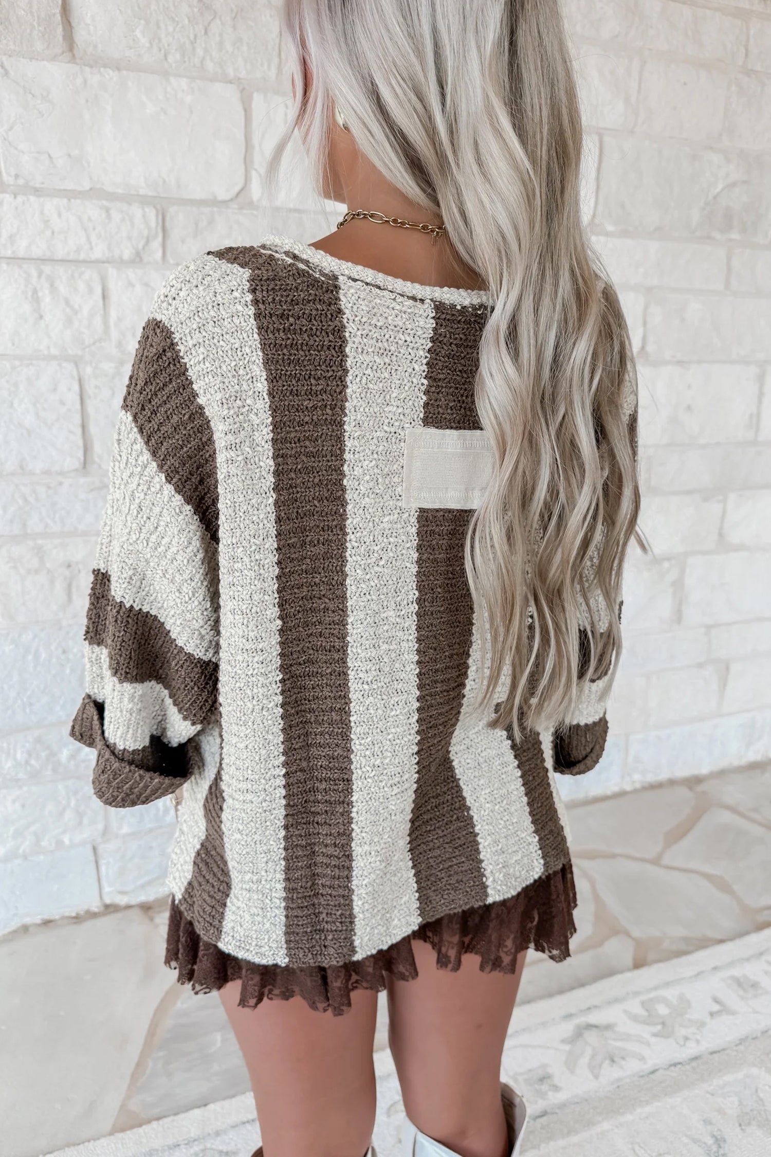 Red Stripe Colorblock V Neck Bracelet Sleeve Sweater a1f94201d461dbb2