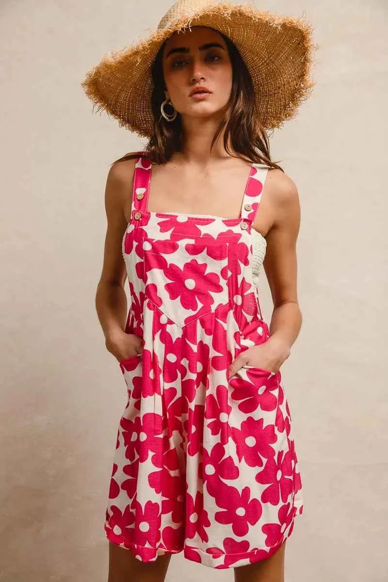BiBi Floral Prints Tuck Detail Short Overall With Pockets a1f9e98647f1468e9fb3b8a95220d966-Max-Origin