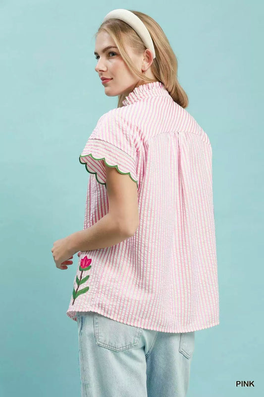Embroidered Stripe Button Front Top a1fa1cd2-f937-4edc-a36c-78e4e9b268c5-Max-Origin