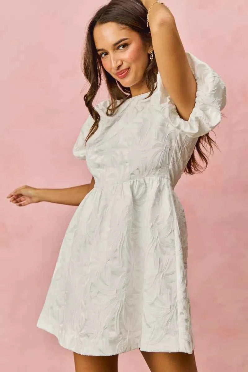 SO ME Floral Jacquard Bubble Shorts Sleeves Mini Dress a1fd74847c9e4c51be2283e86f77e11b-Max-Origin