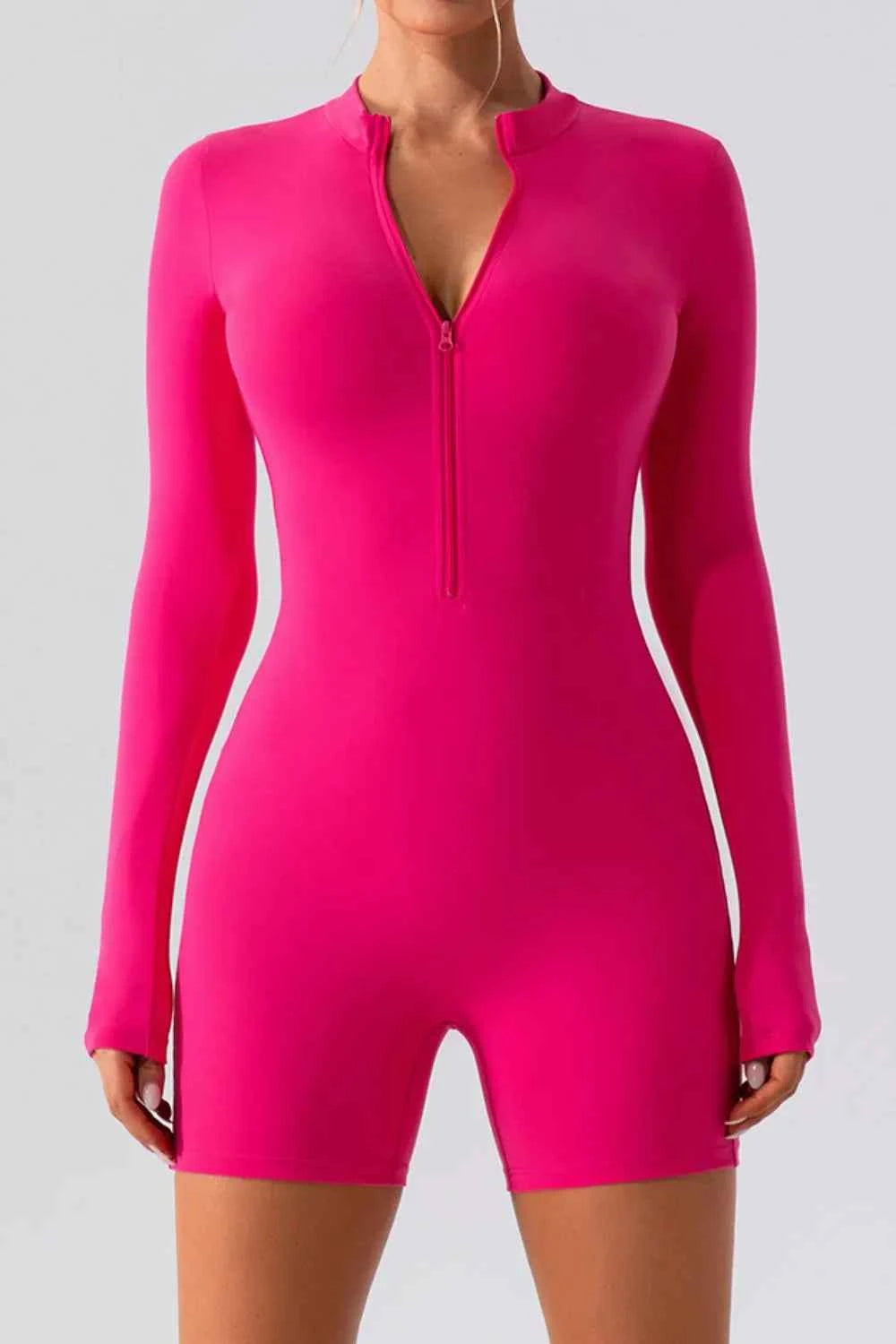 Half Zip Long Sleeve Active Romper Hot Pink a1fda3f5-98a3-4ca3-a2c6-4263d8ea3ba3-Max