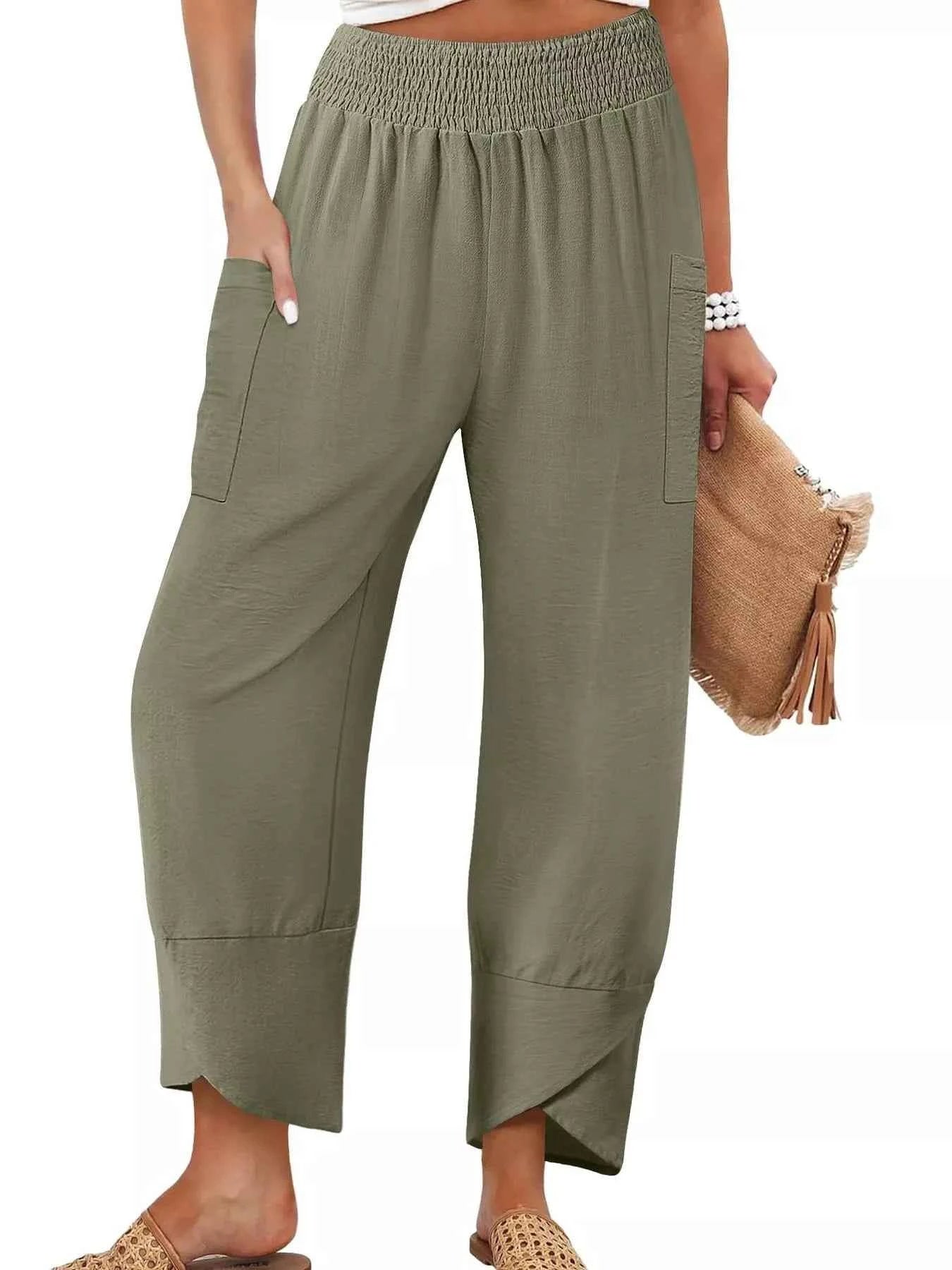 Elastic Waist Pants Green a20ab665-8288-4e2f-b713-bd1a9cba82aa-Max-Origin