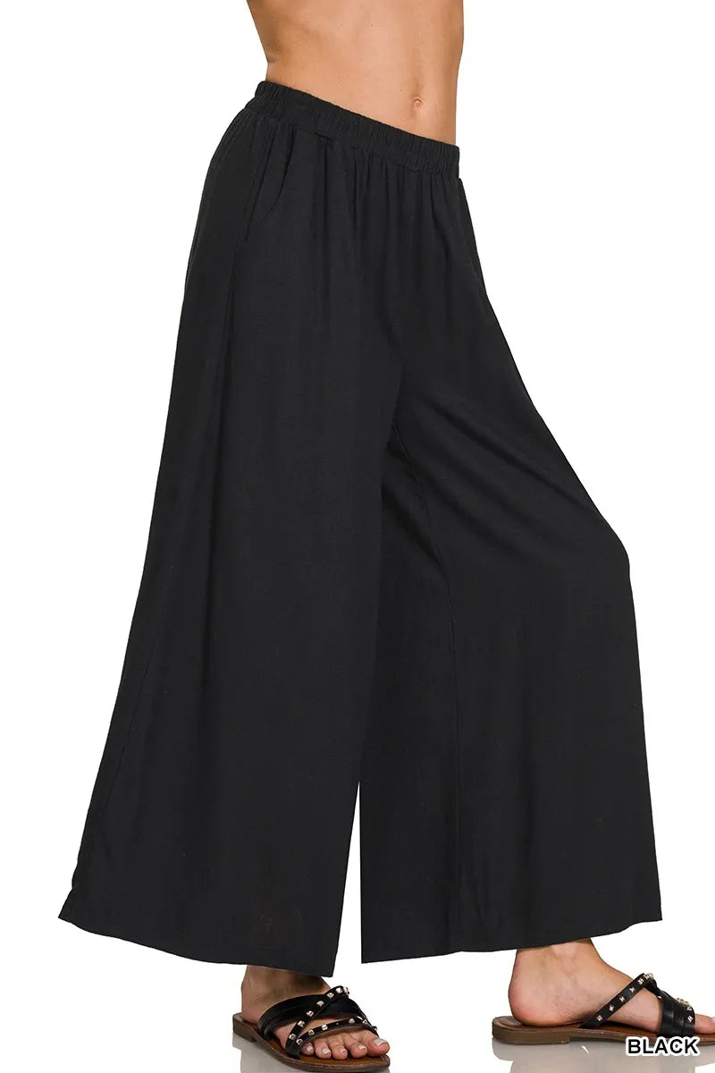 Zenana Woven Pleated Linen Blend Wide Leg Pants a2185ea386f544b0bb610a49c00763d6-Max-Origin