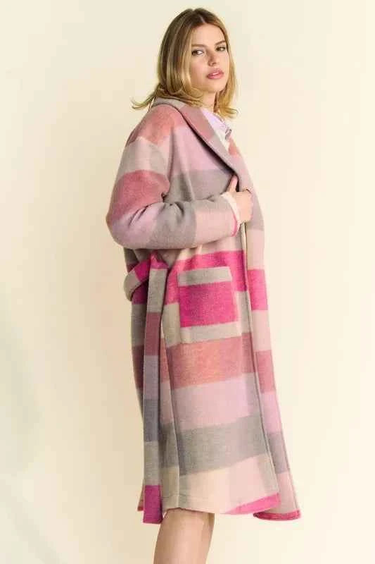 Davi & Dani Tied Color Block Collared Neck Coat a2336d12-296f-4dfe-a934-850ede203808-Max