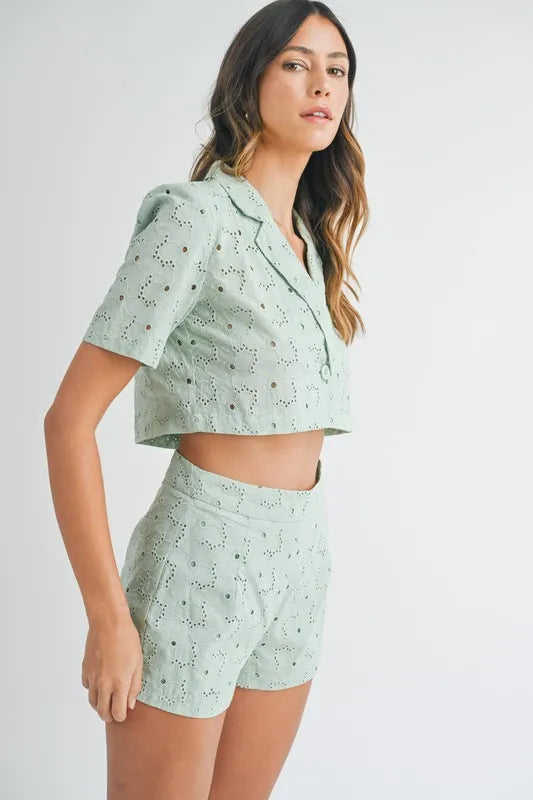 Eyelet Short Sleeve Crop Top and Shorts Set a23b628ca3cd487181abf461854cb352-Max-Origin