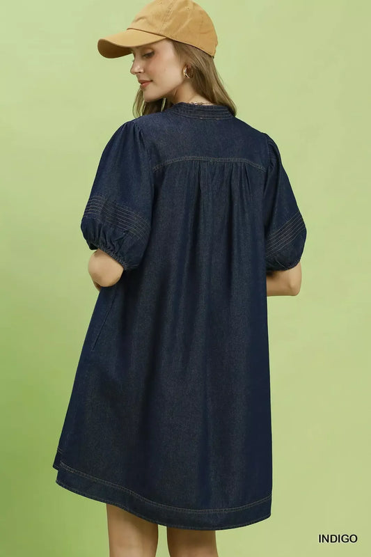Notched Puff Sleeve Mini Dress with Pockets a23db743-4e7f-42ac-b629-275feb8e635d-Max-Origin