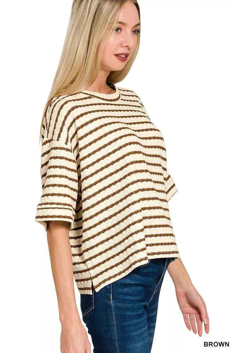 Zenana Striped Short Sleeve Tee & Shorts Set a249ca7d0a5f4979af5e31e55689d431-Max-Origin