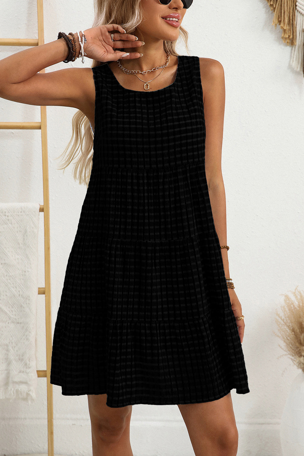 White Gingham High Waist Sleeveless Mini Dress a251c8cf508f99da