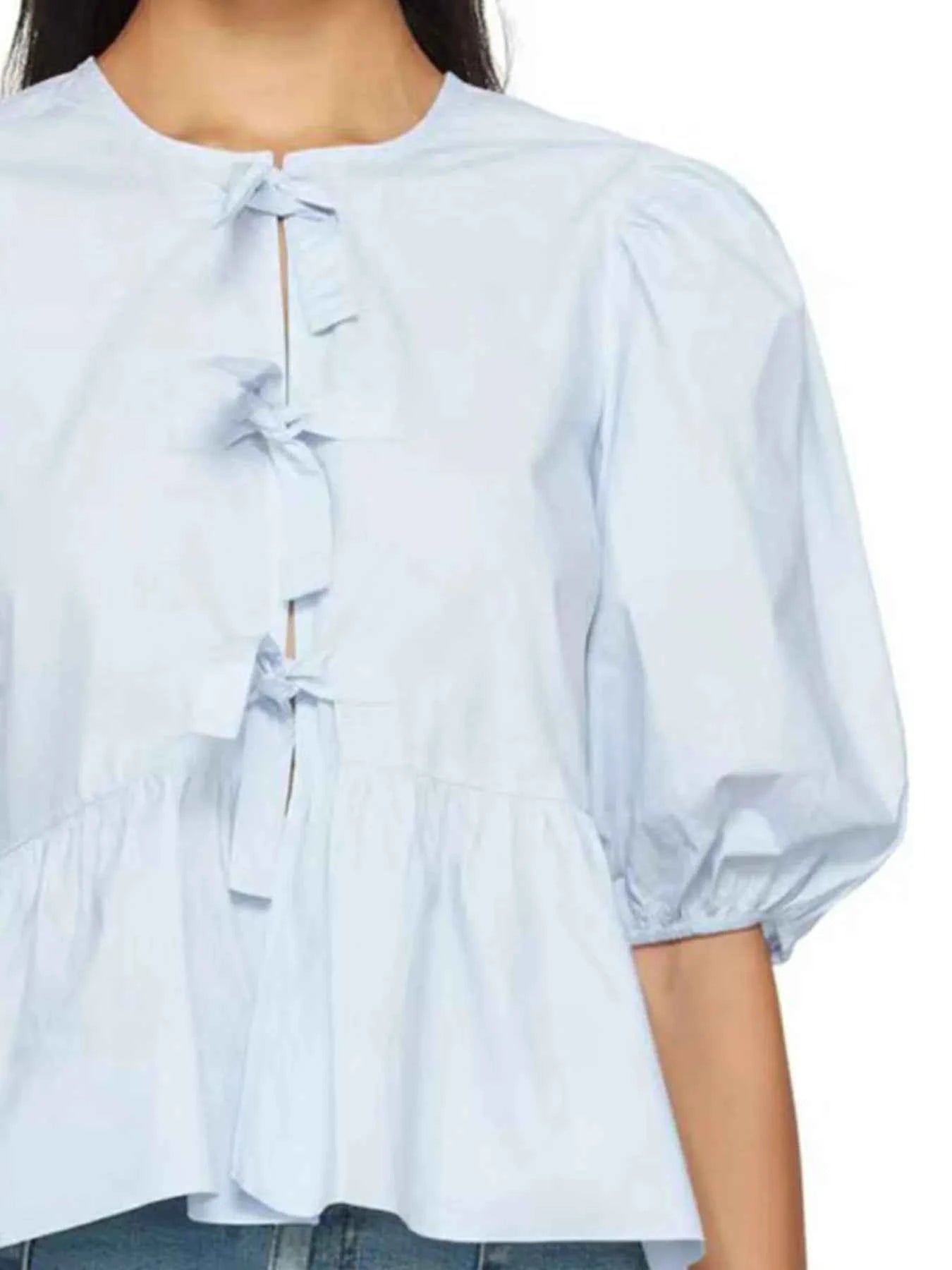 Puff Sleeve Bow Tie Blouse a253004e-4d9b-4d3b-ad05-f50551d5527f-Max-Origin