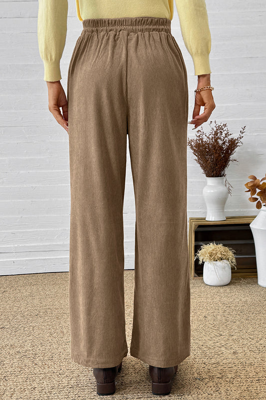 Parchment Tie Elastic Waist Soft Corduroy Pants a25c76e94ae33bdb