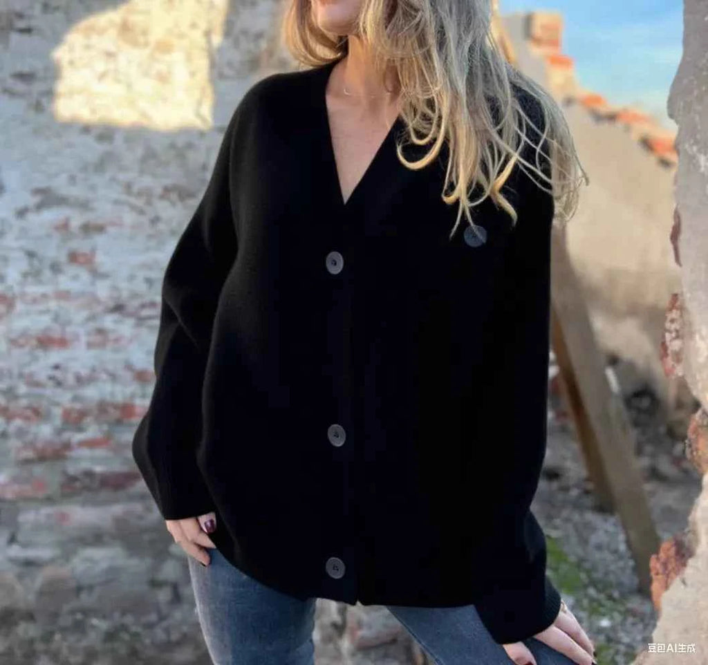 V-Neck Button-Up Oversized Sweater Cardigan a25f76f9-c4ee-4cdc-a124-354043e631d3-Max-Origin