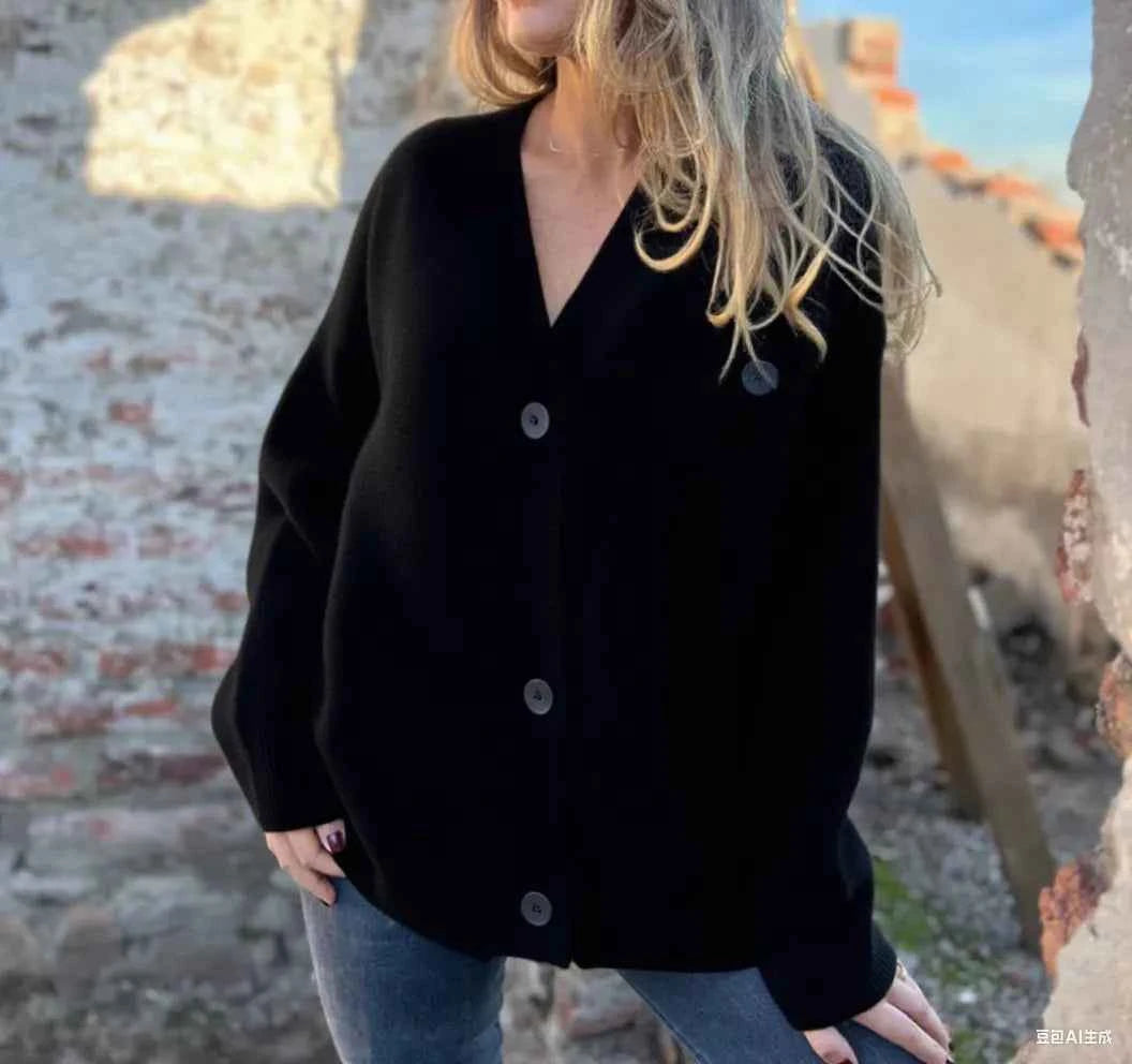 V-Neck Button-Up Oversized Sweater Cardigan a25f76f9-c4ee-4cdc-a124-354043e631d3-Max-Origin