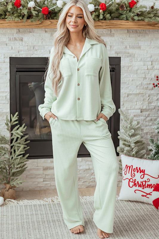 Clearly Aqua Textured Patched Chest Pocket Shirt and Pants Set a25fa77b9e42d405