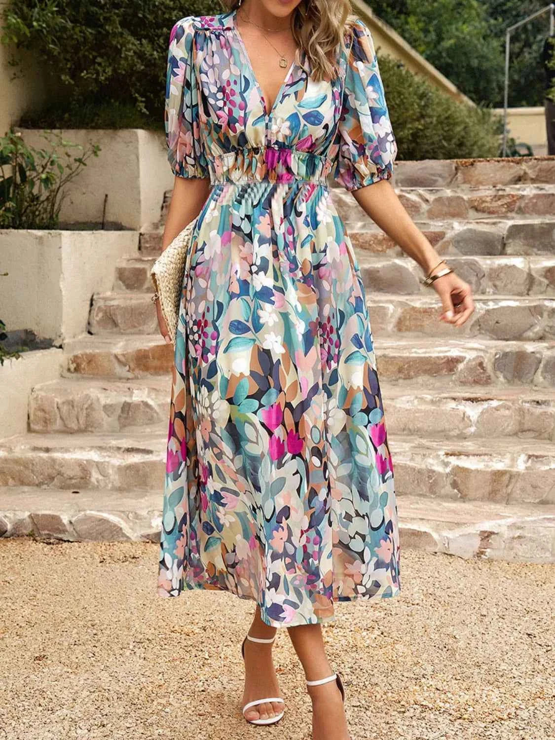 Printed Puff Sleeve Midi Dress a26fa38d-3b5d-484b-abb2-ccd1e0fa811a-Max-Origin