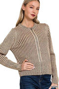 Zenana Ribbed Two Tone Zip Up Sweater Cardigan BROWN a27873637d6e4eb0a02acc4ffca0ce47-Max-Origin