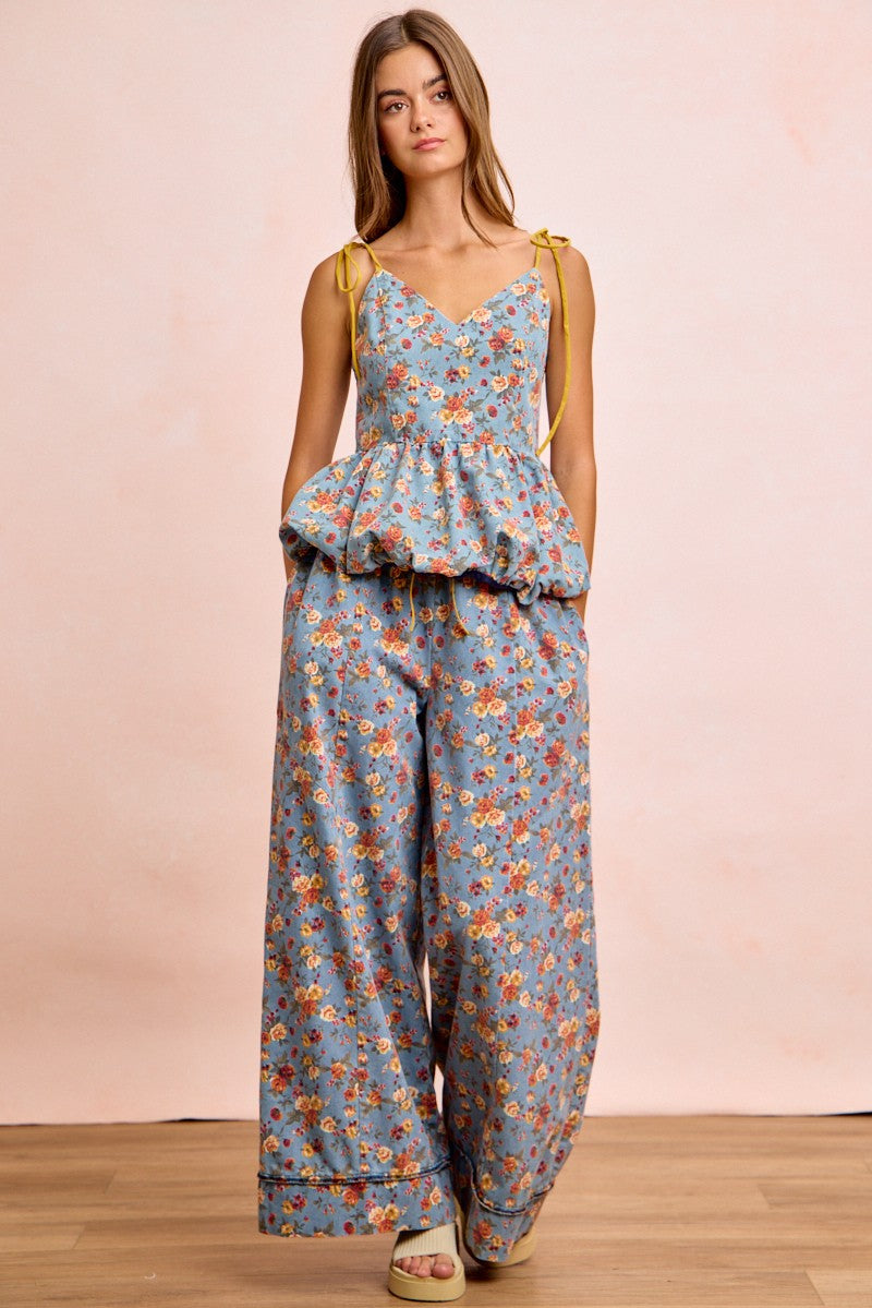BiBi Floral Printed Drawstring Wide Pants a28f2086938e469ba98d035f30a79636-Max