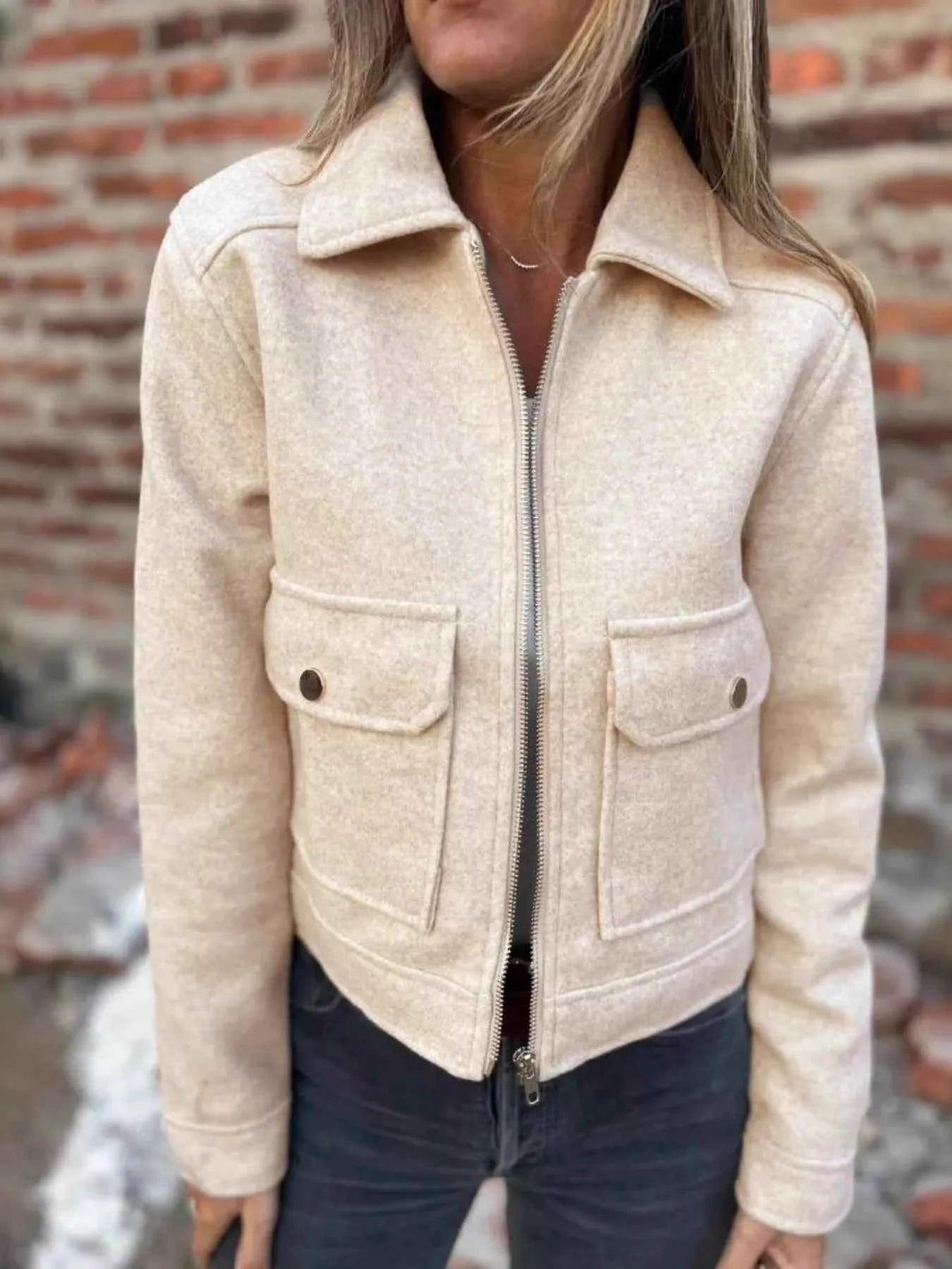 Zip Up Long Sleeve Jacket Apricot a2921342e01443ed96d9cf326322640b-Max-Origin