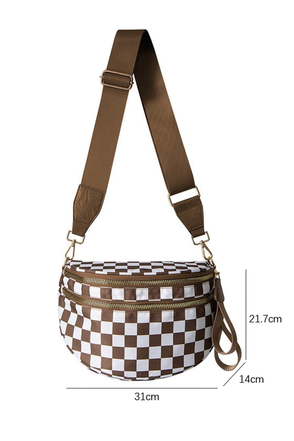 White Checkered Print Wide Strap Large Crossbody Bag a29248446ddb8b86