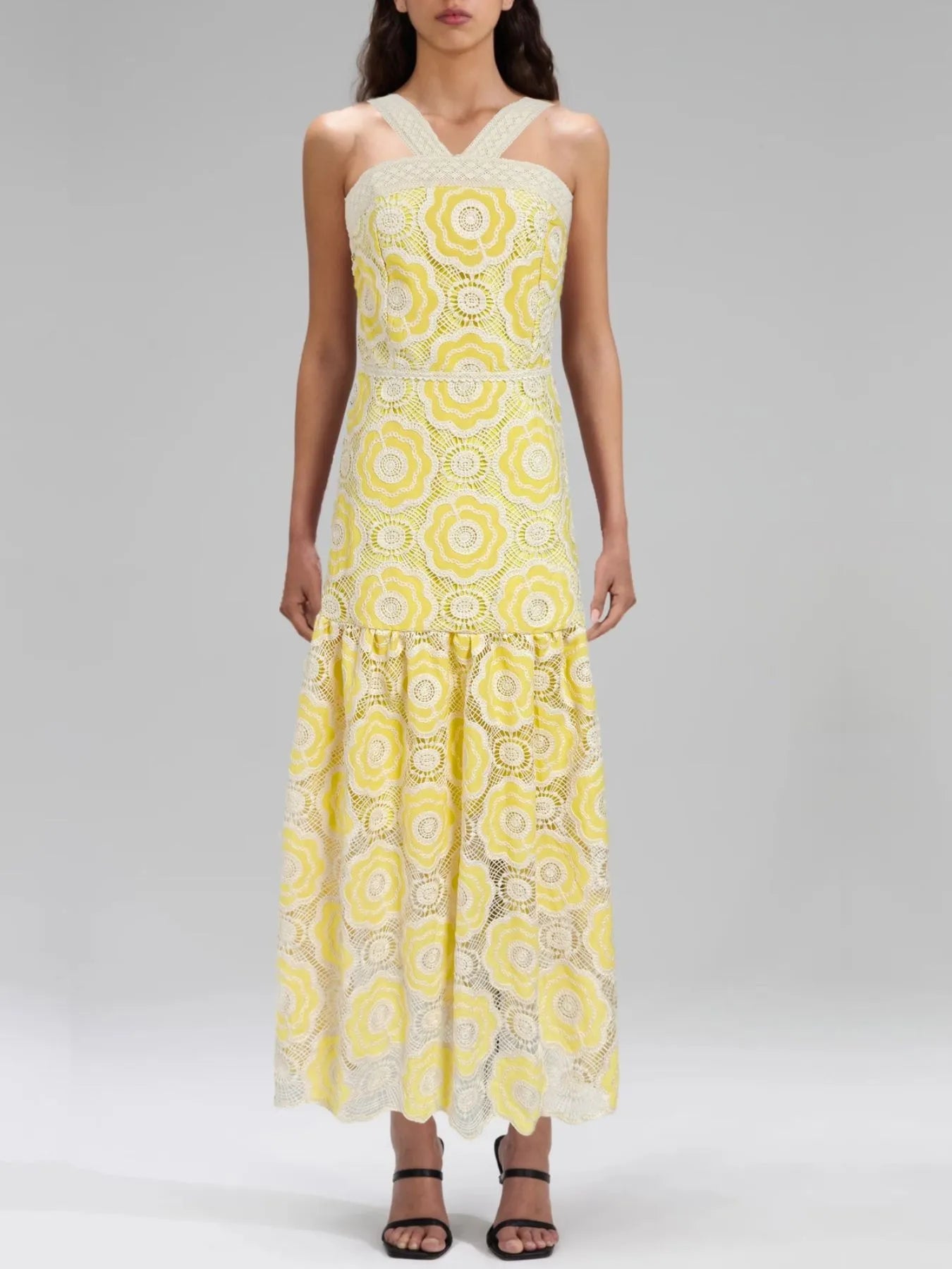 Lace Sleeveless Tiered Midi Dress Yellow a29f647c-6452-4ab5-b6ce-4ecb5e9e600a-Max-Origin