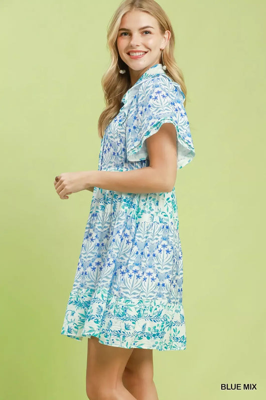 Mixed Floral Tiered Mini Dress with Flutter Sleeves a2a0328d-5aa0-4e84-885a-9095e1f772b2-Max-Origin