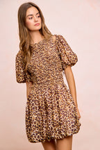 BiBi Leopard Bow Tie Attachable Puff Sleeves Dress a2a5b27c2d45438abada9aff90bd45a4-Max