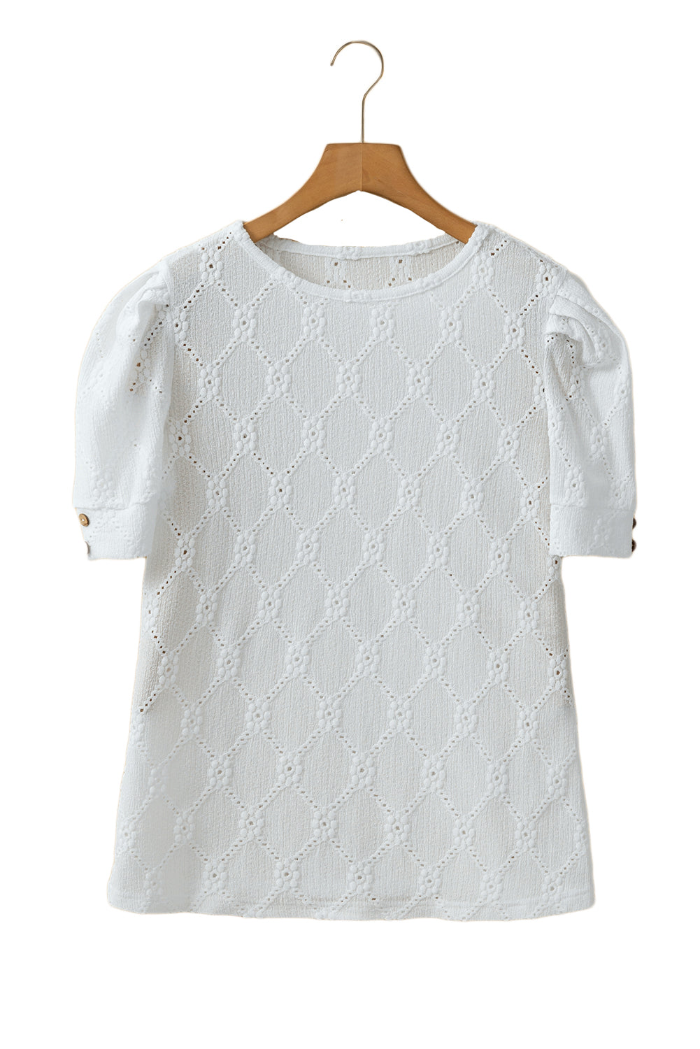 White Embroidered Floral Geometric Button Short Sleeve Top a2ad9e2160b6ddaa