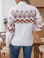 Geometric Mock Neck Long Sleeve Sweater a2af27fef3a44dc2ad9a17363015ab3e-Max-Origin