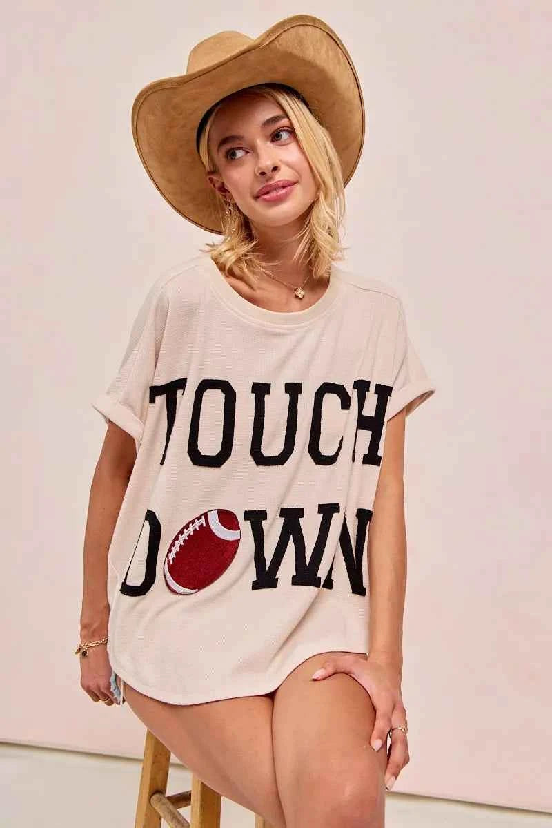 BiBi Game Day Touchdown Letter Patches Waffle Short Top a2af38d1f39d4389b8aa9d8395ce2baa-Max-Origin